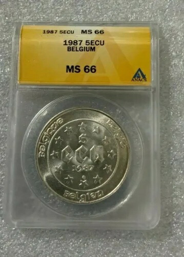 ベルギー 1987 シルバー 5 ECU - ANACS MS66 ~~ レア ポップ ~~