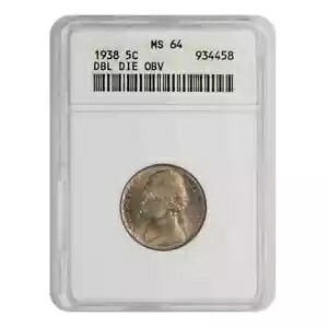 1938年 ジェファーソン・ニッケル ANACS MS64 ダブルダイ 表面