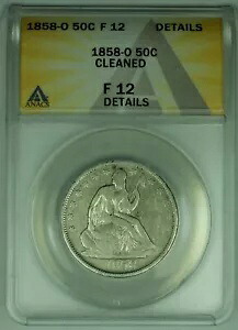 1858-O シーテッド リバティ ハーフ ドル .50C ANACS F 12 詳細