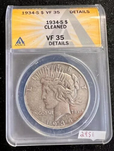詳細 1934-S ピースドル $1 ANACS VF35 素晴らしいファミリーエステートコイン 2951