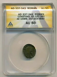ローマ帝国 コンスタンス 西暦337-350年 AE 15mm アンティオキア AU50 ANACS