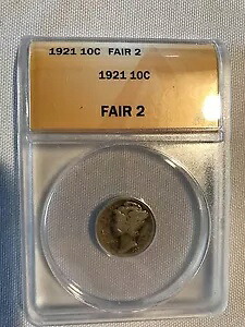1921年 F2 10セント硬貨。ANACS鑑定済み。安心してご購入いただけます。送料無料（保険付き）。