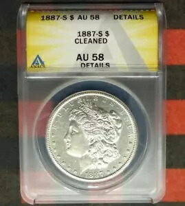 1887 S ANACS AU 58 詳細 モルガン銀貨、米国 1ドル銀貨、セミキー