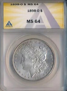 1898-O モーガン シルバー ドル **ANACS 認定 MS 64** 送料無料!!
