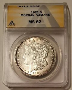 1921年 モルガン銀貨 VAM-116 MS62 ANACS