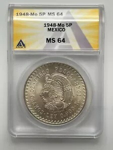 1948 Mo メキシコ 5 ペソ クアウテモック ANACS MS64