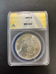 1887年 モーガン・ダラー ANACS MS-63 - 未流通 - 光沢 - 認定スラブ - 1ドル