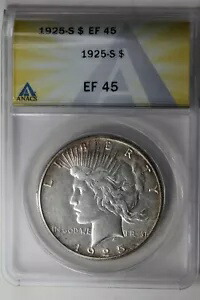 1925-S $1 ANACS EF45 平和ドル、1900年代の銀貨