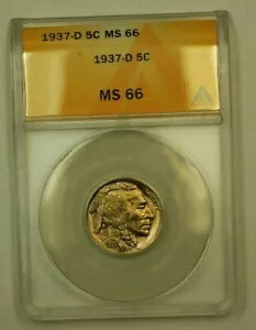 1937-D バッファローニッケル 5セント ANACS MS-66 (D) (WW)