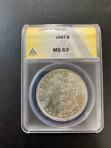 1887年 モーガン・ダラー ANACS MS-63 - 未流通 - 光沢 - 認定スラブ - 1ドル