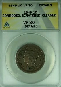 1849年製 編み込みヘア ラージセント ANACS VF-30 腐食・傷・洗浄済み (43)