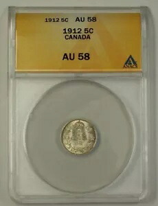 1912年 カナダ 5セント 5c 銀貨 ANACS AU-58 フルラスター