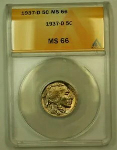 1937-D バッファローニッケル 5セント ANACS MS-66 (K) (WW)