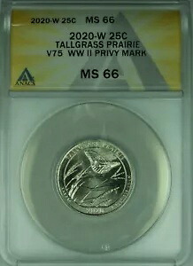 2020-W トールグラス プレーリー V75 第二次世界大戦 プライヴィ マーク ATB クォーター 25c ANACS MS-66 (B) 75,020円