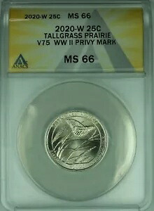 2020-W トールグラス プレーリー V75 第二次世界大戦 プライヴィ マーク ATB クォーター 25c ANACS MS-66 (F)｜WORLD RESOURCE【KING店】