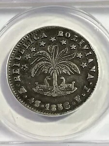 1856-PTS FJ ボリビア 4 ソール シルバー コイン グレード VF 30 ANACS 製