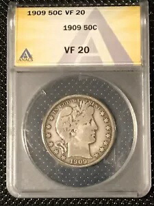1909 バーバー ハーフダラー ANACS VF20 とても素敵なアイアピール