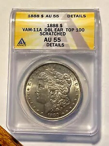 #A7034、モーガン シルバー ダラー、ANACS AU55 1888 P Vam 11A Dbl イヤー トップ 100