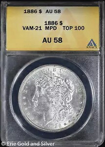 1886-P $1 モルガン シルバー ダラー ANACS AU 58 | VAM-21 MPD トップ 100