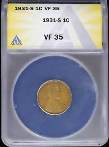 1931 S 1c リンカーン ウィート セント ANACS VF 35 (非常に細かい) サンフランシスコ