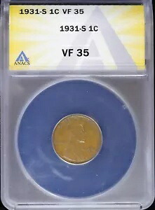 1931 S 1c リンカーン ウィート セント ANACS VF 35 (非常に細かい) サンフランシスコ