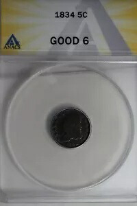 1834 .05 ANACS G 6 1800年代 ハーフダイム、キャップ付きバスト ハーフダイム｜WORLD RESOURCE【KING店】