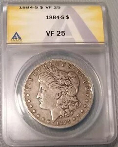 レア！！ 1884 S モーガン シルバー ダラー $1 Anacs VF25 によるグレーディング