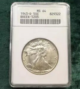 1943 D ANACS MS 64 BREEN-5205 リバティー ウォーキング シルバー ハーフダラー、ソープボックス スラブ 63,525円