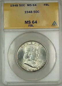 1948年 フランクリン シルバー ハーフダラー コイン ANACS MS-64 FBL 美しい光調 GK｜WORLD RESOURCE【KING店】
