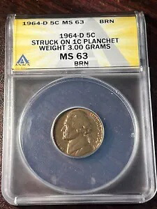 1964-D ANACS MS63 BRN ジェファーソン ニッケルがリンカーン セントのブランク プランシェを攻撃｜WORLD RESOURCE【KING店】