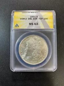 1891 モーガン ドル ANACS MS-63 - 未流通 - VAM 2 DBL EAR TOP 100 - スラブ -$1｜WORLD RESOURCE【KING店】 140,800円