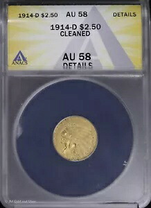 1914-D $2.50 クォーター イーグル ゴールド 2 1/2 ドル インディアン ANACS AU 58 詳細｜WORLD RESOURCE【KING店】
