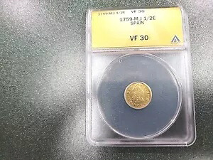 スペイン 1759-MJ - 1/2 エスクード フェルディナンド 6 世 - マドリード造幣局 ANACS VF 30 素晴らしいコイン!