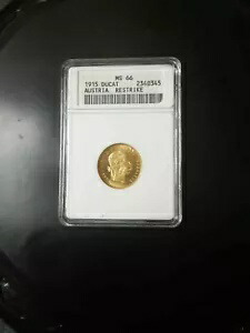 1915 オーストリア ドゥカット リストライク ANACS MS66 認定極上宝石 - ゴールド コイン