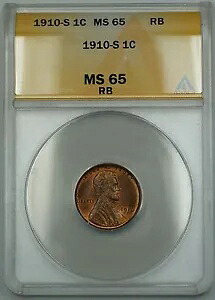 1910-S リンカーン ウィート セント 1c コイン ANACS MS-65 ジェム RB レッドブラウン *希少日付* ETR|WORLD RESOURCE【KING店】