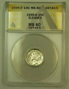 1935-D マーキュリー ダイム 10c ANACS MS-60 詳細 クリーニング済み (未クリーニング IOO) (プルーフのような)｜WORLD RESOURCE【KING店】