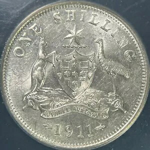 オーストラリア。 1911、シリング、シルバー - ANACS AU55 - トップ ポップ ?? KGV、ロンドン