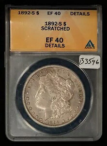 1892-S $ モルガン ドル - PQ アイ アピール キー デート - ANACS XF 40 EF 40 デッツ - B3596