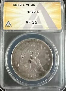 1872 p シーテッド リバティ シルバー ダラー ANACS VF35 問題なし グレード $1