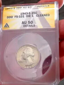 ワシントン クォーター 1943 S DBLE DIE ANACS AU FS101 DIE 1 メジャー DDBLE エラー レア｜WORLD RESOURCE【KING店】
