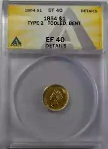 1854 ゴールド ダラーズ リバティ ヘッド ANACS XF-40 詳細 工具付き、ベント タイプ 2｜WORLD RESOURCE【KING店】 237,105円