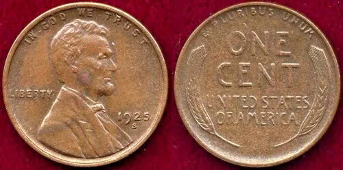 1925-S 1C BN オリジナルカラー & 表面 リンカーン ウィート CENT++