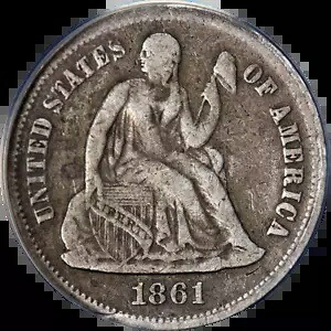 1861-S シーテッド リバティ ダイム ANACS VF20 キー デイト ナイス アイ アピール ナイス ストライク|WORLD RESOURCE【KING店】