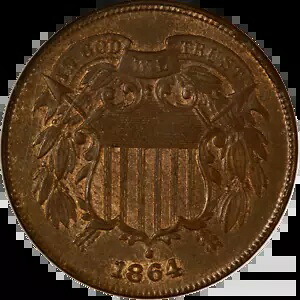 1864 年 2 セント ピース ラージ モットー 回転ダイス ANACS MS64 RB グレート アイ アピール｜WORLD RESOURCE【KING店】