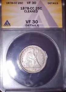1878 CC シーテッド リバティ クォーター、ANACS VF30、良好な固体コイン !!ローワー・ミンテージ｜WORLD RESOURCE【KING店】