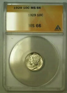 1929 シルバー マーキュリー ダイム 10c ANACS MS-66 (WW) (B)｜WORLD RESOURCE【KING店】