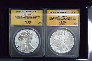 2013-W ウエストポイント シルバーイーグル 2コインボックスセット ANACS PF69/MS69 リバース/エンハンスド|WORLD RESOURCE【KING店】