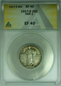 1917-S Var 1 スタンディング リバティ シルバー クォーター 25c コイン ANACS EF-40 (38)|WORLD RESOURCE【KING店】