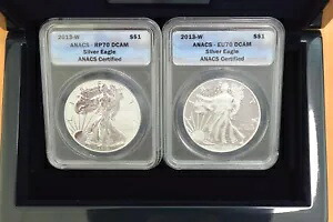 2013-W シルバー イーグル 2 コイン セット ANACS 認定 MS70&RP70 リバース/エンハンスド｜WORLD RESOURCE【KING店】