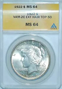 1922 P ANACS MS64 VAM-2C エクストラ ヘア トップ 50 ピース シルバー ダラー｜WORLD RESOURCE【KING店】